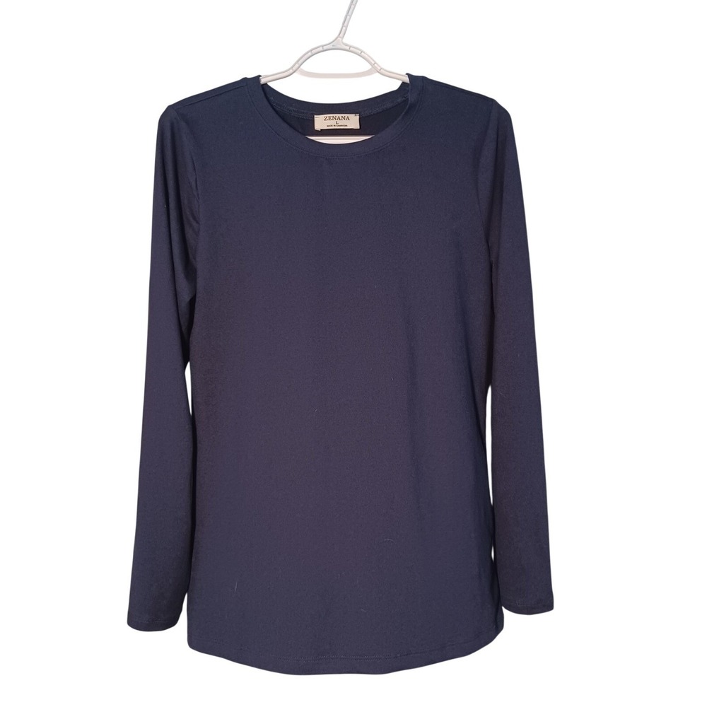 Zenana Long Sleeve Navy T-Shirt Super Soft Womens L Granolagirl Layering Classic